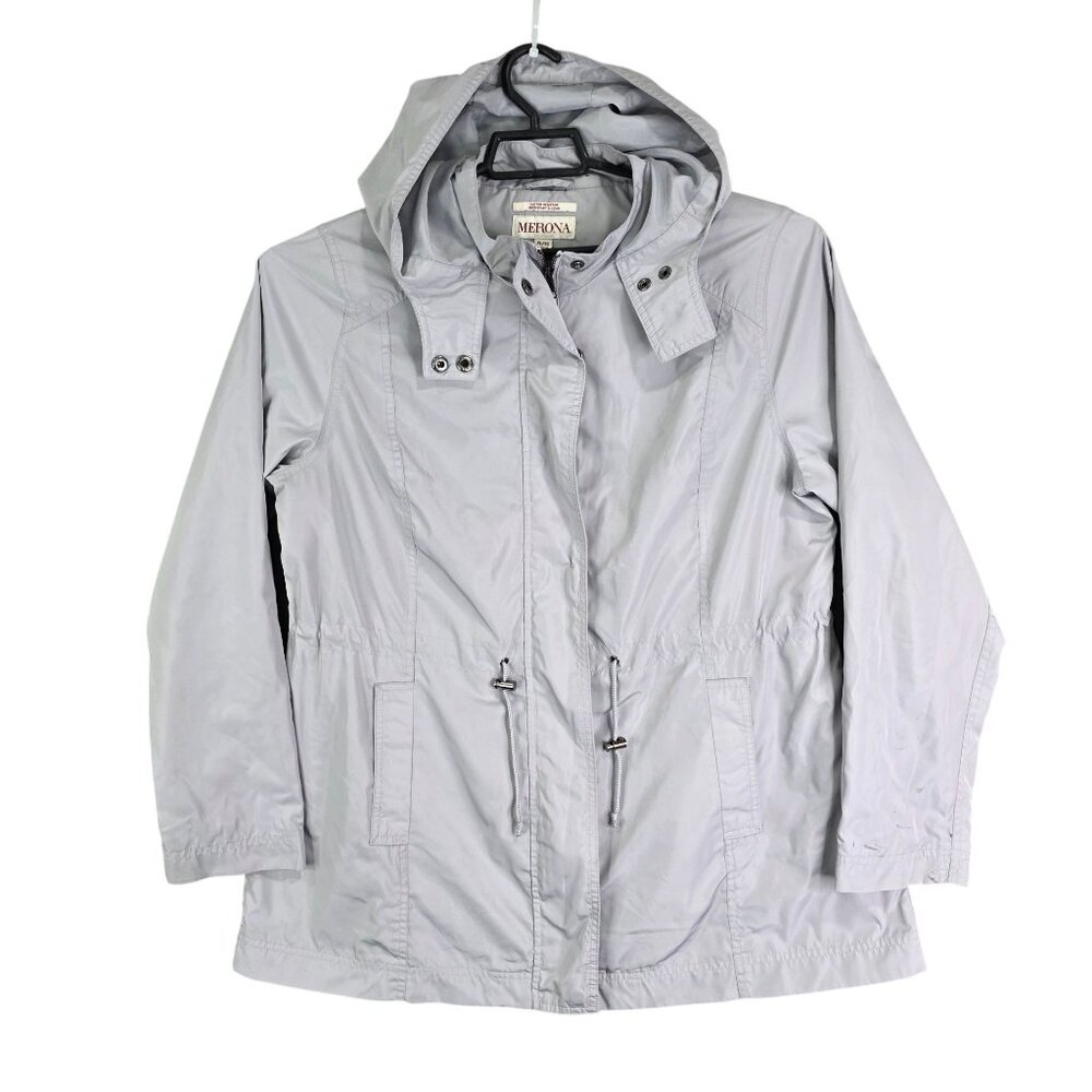 Womens Gray Merona Water-Resistant Hooded Jacket Full Zip & Button Down XL